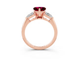Rose gold Three-Stone Heart Cut Garnet Ring with Pear Side Stones and Four-Prong Setting_3