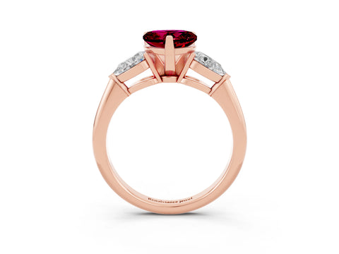 Rose gold Three-Stone Heart Cut Garnet Ring with Pear Side Stones and Four-Prong Setting_3
