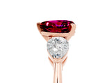 Rose gold Three-Stone Heart Cut Garnet Ring with Pear Side Stones and Four-Prong Setting_5