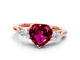 Rose gold Three-Stone Heart Cut Garnet Ring with Pear  Side Stones in Four-Prong Setting_12