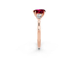 Rose gold Three-Stone Heart Cut Garnet Ring with Pear  Side Stones in Four-Prong Setting_14