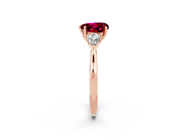 Rose gold Three-Stone Heart Cut Garnet Ring with Pear  Side Stones in Four-Prong Setting