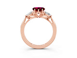 Rose gold Three-Stone Heart Cut Garnet Ring with Pear  Side Stones in Four-Prong Setting_15