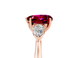 Rose gold Three-Stone Heart Cut Garnet Ring with Pear  Side Stones in Four-Prong Setting_17