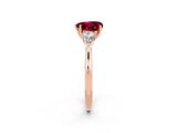 Rose gold Three-Stone Heart Cut Garnet Ring with Pear  Side Stones in Four-Prong Setting_38