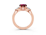 Rose gold Three-Stone Heart Cut Garnet Ring with Pear  Side Stones in Four-Prong Setting_39