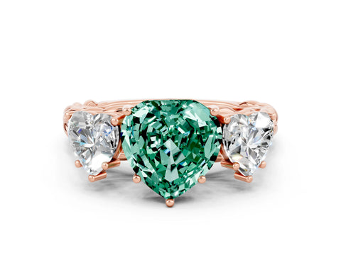 Rose gold Three-Stone Heart Cut Green Sapphire Braided Band Ring with Four-Prong Setting_12