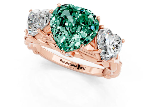 Rose gold Three-Stone Heart Cut Green Sapphire Braided Band Ring with Four-Prong Setting_13