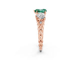Rose gold Three-Stone Heart Cut Green Sapphire Braided Band Ring with Four-Prong Setting_14