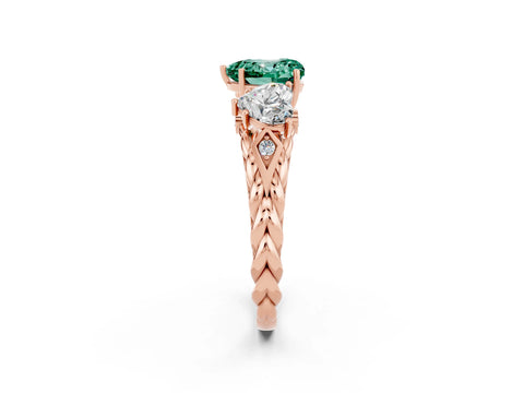 Rose gold Three-Stone Heart Cut Green Sapphire Braided Band Ring with Four-Prong Setting_14
