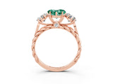 Rose gold Three-Stone Heart Cut Green Sapphire Braided Band Ring with Four-Prong Setting_15