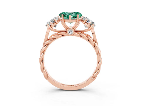 Rose gold Three-Stone Heart Cut Green Sapphire Braided Band Ring with Four-Prong Setting_15