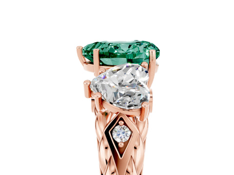 Rose gold Three-Stone Heart Cut Green Sapphire Braided Band Ring with Four-Prong Setting_17