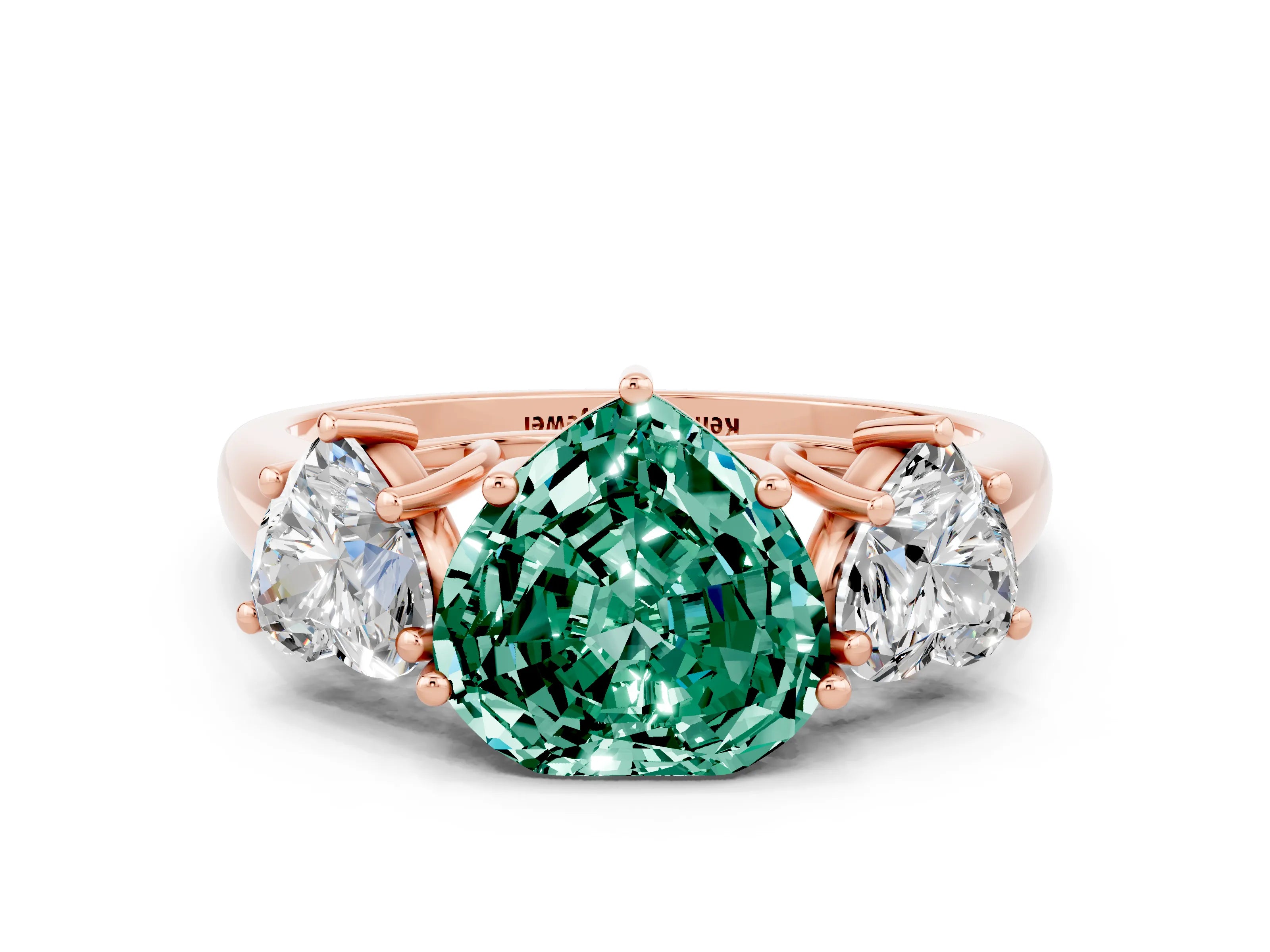 Rose gold Three-Stone Heart Cut Green Sapphire Engagement Ring with Prong Setting