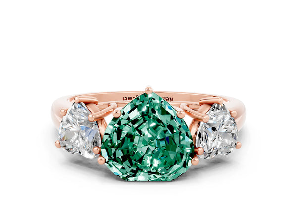 Rose gold Three-Stone Heart Cut Green Sapphire Engagement Ring with Prong Setting