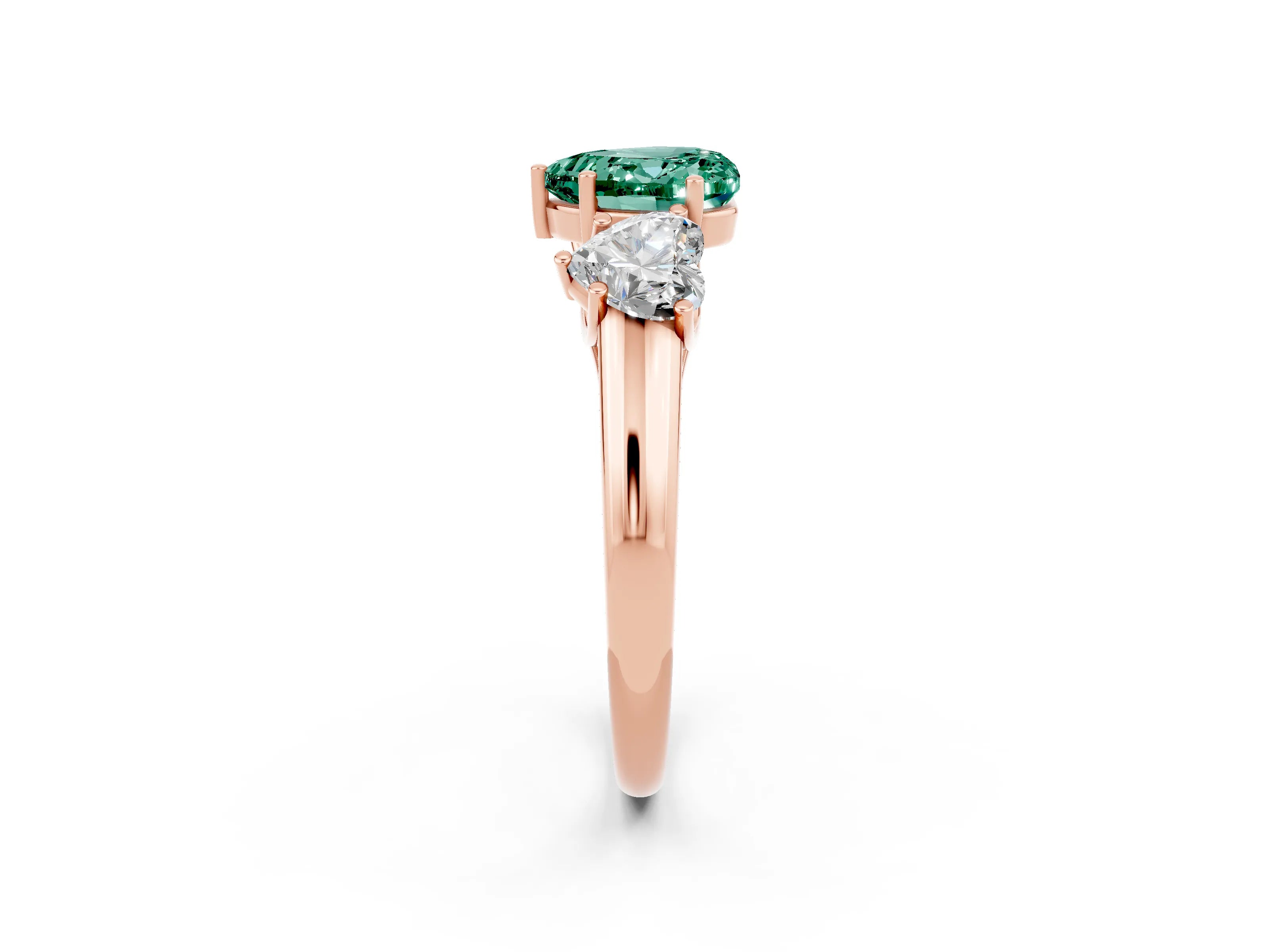 Rose gold Three-Stone Heart Cut Green Sapphire Engagement Ring with Prong Setting_2