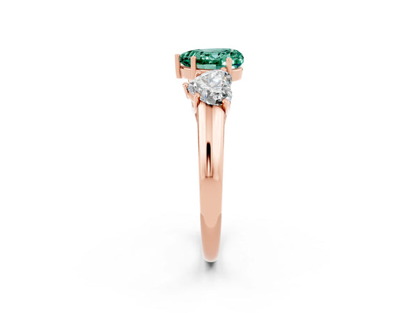 Rose gold Three-Stone Heart Cut Green Sapphire Engagement Ring with Prong Setting