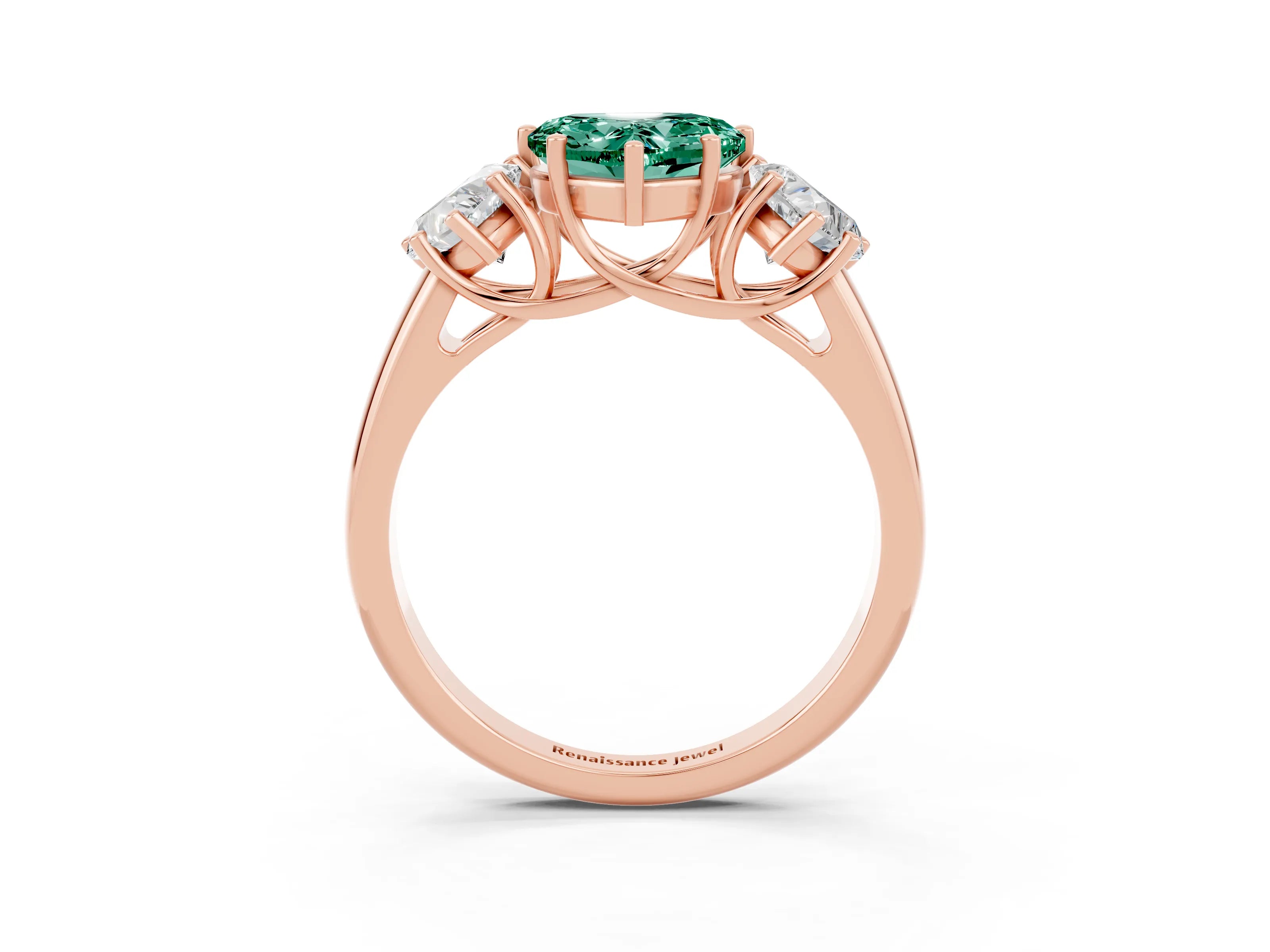 Rose gold Three-Stone Heart Cut Green Sapphire Engagement Ring with Prong Setting_3