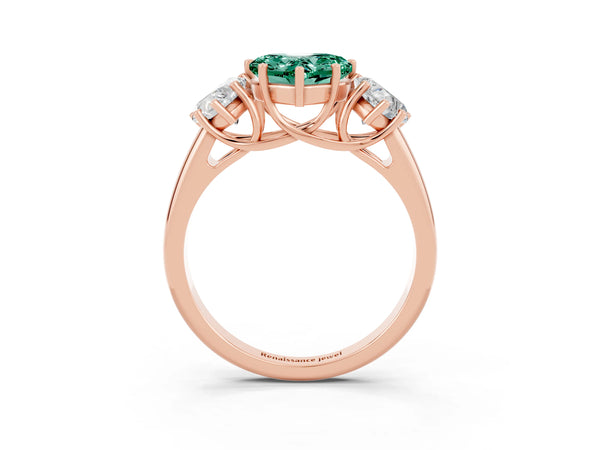 Rose gold Three-Stone Heart Cut Green Sapphire Engagement Ring with Prong Setting