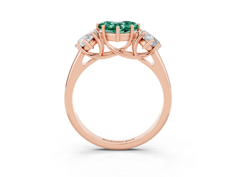 Rose gold Three-Stone Heart Cut Green Sapphire Engagement Ring with Prong Setting_3
