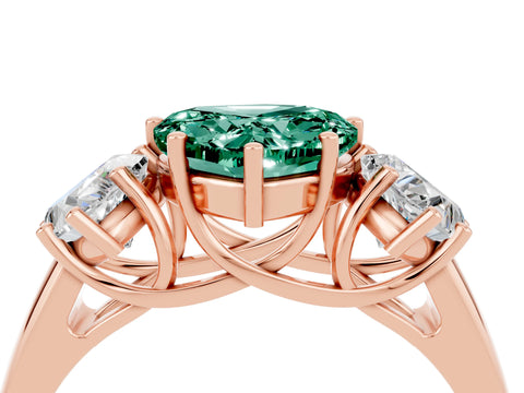 Rose gold Three-Stone Heart Cut Green Sapphire Engagement Ring with Prong Setting_4
