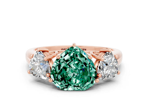 Rose gold Three-Stone Heart Cut Green Sapphire Engagement Ring with Prong Setting