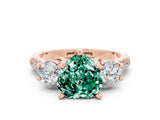 Rose gold Three-Stone Heart Cut Green Sapphire Pavé Band with Four-Prong Setting