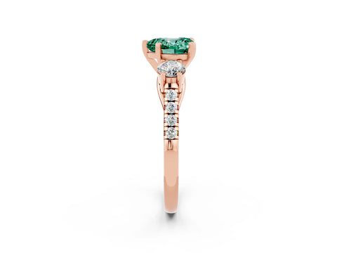 Rose gold Three-Stone Heart Cut Green Sapphire Pavé Band with Four-Prong Setting_2