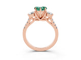 Rose gold Three-Stone Heart Cut Green Sapphire Pavé Band with Four-Prong Setting_3
