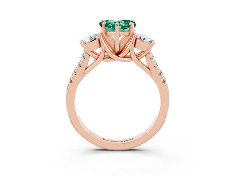 Rose gold Three-Stone Heart Cut Green Sapphire Pavé Band with Four-Prong Setting_3