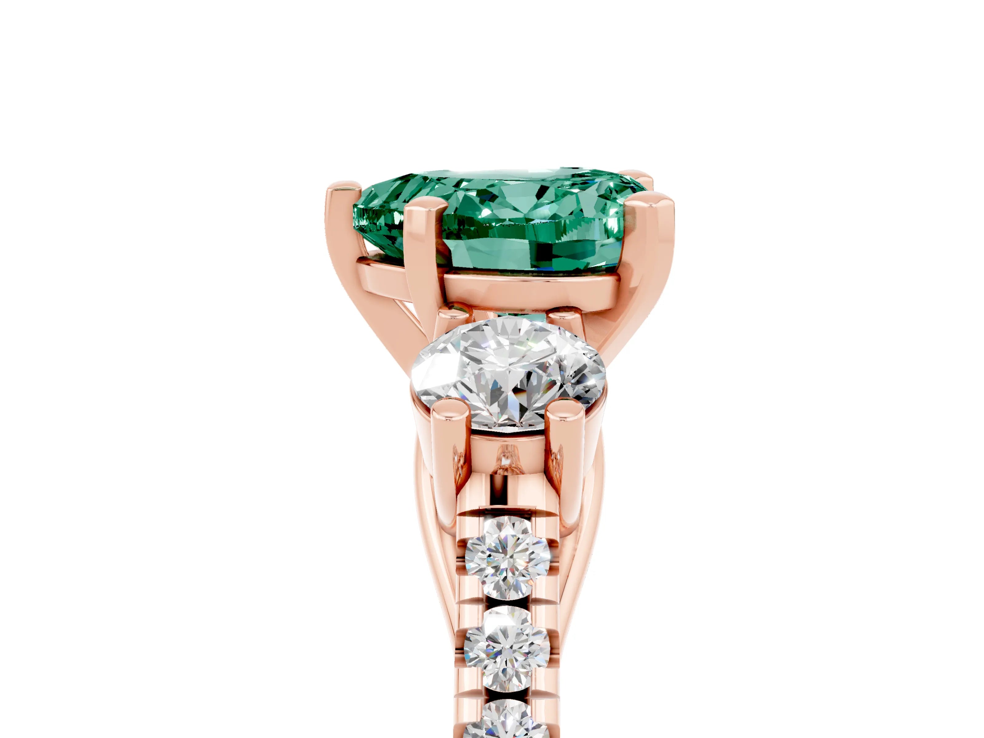 Rose gold Three-Stone Heart Cut Green Sapphire Pavé Band with Four-Prong Setting_5