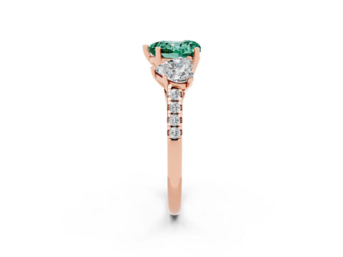 Rose gold Three-Stone Heart Cut Green Sapphire Ring with Pavé Band and Prong Setting_14
