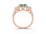 Rose gold Three-Stone Heart Cut Green Sapphire Ring with Pavé Band and Prong Setting_15