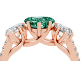 Rose gold Three-Stone Heart Cut Green Sapphire Ring with Pavé Band and Prong Setting_16