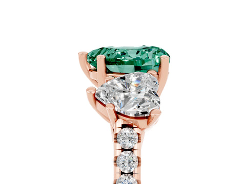 Rose gold Three-Stone Heart Cut Green Sapphire Ring with Pavé Band and Prong Setting_17