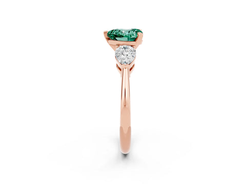 Rose gold Three-Stone Heart Cut Green Sapphire Ring with Pear Side Stones and Four-Prong Setting_2