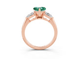 Rose gold Three-Stone Heart Cut Green Sapphire Ring with Pear Side Stones and Four-Prong Setting_3