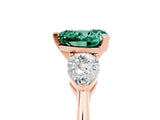Rose gold Three-Stone Heart Cut Green Sapphire Ring with Pear Side Stones and Four-Prong Setting_5