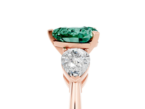 Rose gold Three-Stone Heart Cut Green Sapphire Ring with Pear Side Stones and Four-Prong Setting_5