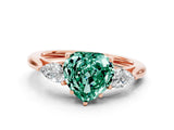 Rose gold Three-Stone Heart Cut Green Sapphire Ring with Pear  Side Stones in Four-Prong Setting_12