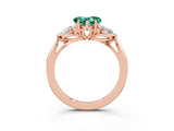 Rose gold Three-Stone Heart Cut Green Sapphire Ring with Pear  Side Stones in Four-Prong Setting_15