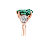 Rose gold Three-Stone Heart Cut Green Sapphire Ring with Pear  Side Stones in Four-Prong Setting_17