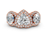 Rose gold Three-Stone Heart Cut Halo Diamond Milgrain Band with Four-Prong Setting_3