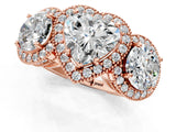 Rose gold Three-Stone Heart Cut Halo Diamond Milgrain Band with Four-Prong Setting_4