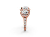 Rose gold Three-Stone Heart Cut Halo Diamond Milgrain Band with Four-Prong Setting_5