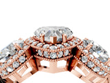 Rose gold Three-Stone Heart Cut Halo Diamond Milgrain Band with Four-Prong Setting_7