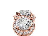 Rose gold Three-Stone Heart Cut Halo Diamond Milgrain Band with Four-Prong Setting_8