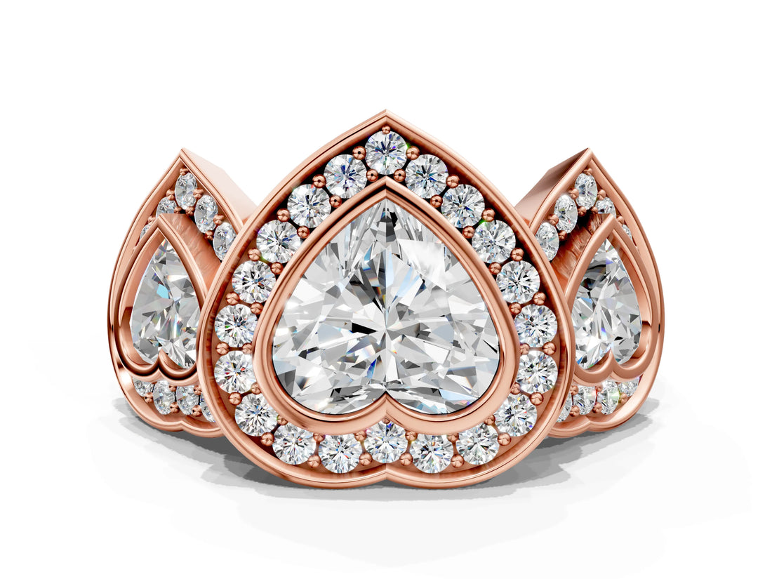 Rose gold Three-Stone Heart Cut Halo Pavé Diamond Ring_3