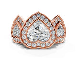 Rose gold Three-Stone Heart Cut Halo Pavé Diamond Ring_3