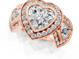 Rose gold Three-Stone Heart Cut Halo Pavé Diamond Ring_4